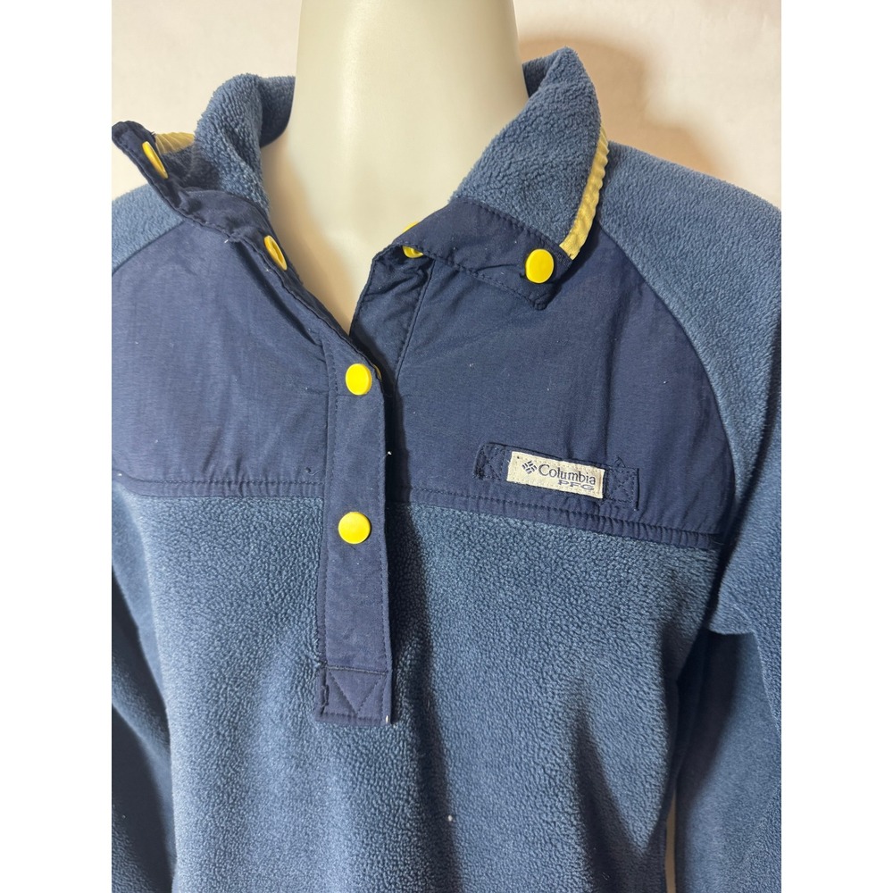 Men's Columbia Fleece Pullover PFG Button Up Outdoor Top Blue Yellow Size Medium